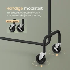 Kledingopbergers|Kledingrekken-O'DADDY O’DADDY® Zwart Kledingrek - Verstelbaar & Stabiel tot 130kg - 4 Grote Wielen