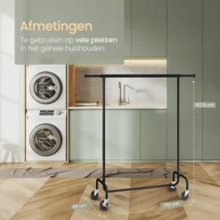 Kledingopbergers|Kledingrekken-O'DADDY O’DADDY® Zwart Kledingrek - Verstelbaar & Stabiel tot 130kg - 4 Grote Wielen