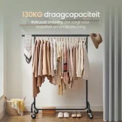 Kledingopbergers|Kledingrekken-O'DADDY O’DADDY® Zwart Kledingrek - Verstelbaar & Stabiel tot 130kg - 4 Grote Wielen