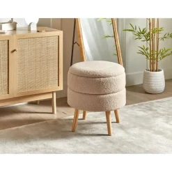 Leen Bakker OKATON - Hocker met opbergruimte - Beige - Bouclé