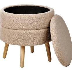 Leen Bakker OKATON - Hocker met opbergruimte - Beige - Bouclé