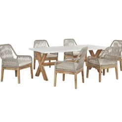 Tuinsets-Beliani OLBIA - Tuinset voor 6 stoelen - Wit/Beige - Vezelcement