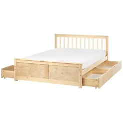 Beliani OLENDON - Bed met 4 lades - Lichtbruin - 140 x 200 cm - Dennenhout