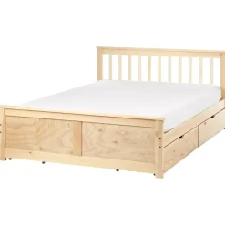 Beliani OLENDON - Bed met 4 lades - Lichtbruin - 140 x 200 cm - Dennenhout