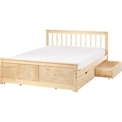 Beliani OLENDON - Bed met 4 lades - Lichtbruin - 140 x 200 cm - Dennenhout