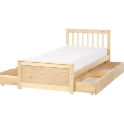 Beliani OLENDON - Bed met 4 lades - Lichtbruin - 90 x 200 cm - Dennenhout