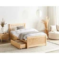 Beliani OLENDON - Bed met 4 lades - Lichtbruin - 90 x 200 cm - Dennenhout