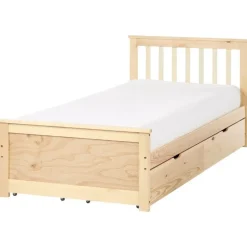 Beliani OLENDON - Bed met 4 lades - Lichtbruin - 90 x 200 cm - Dennenhout