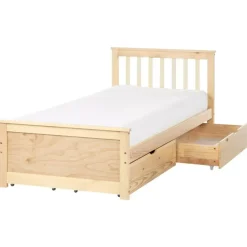 Beliani OLENDON - Bed met 4 lades - Lichtbruin - 90 x 200 cm - Dennenhout