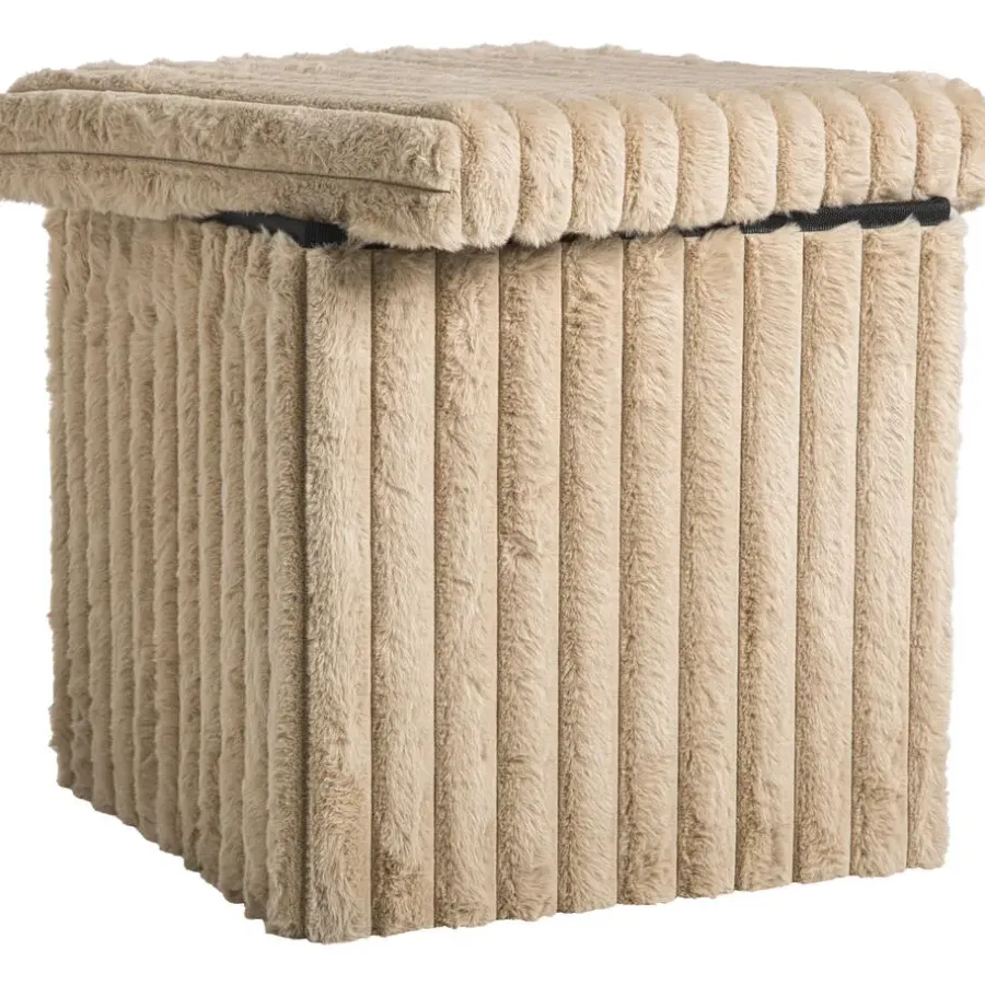 Leen Bakker Opbergbox opvouwbaar - fluffy taupe - 38x38x38 cm