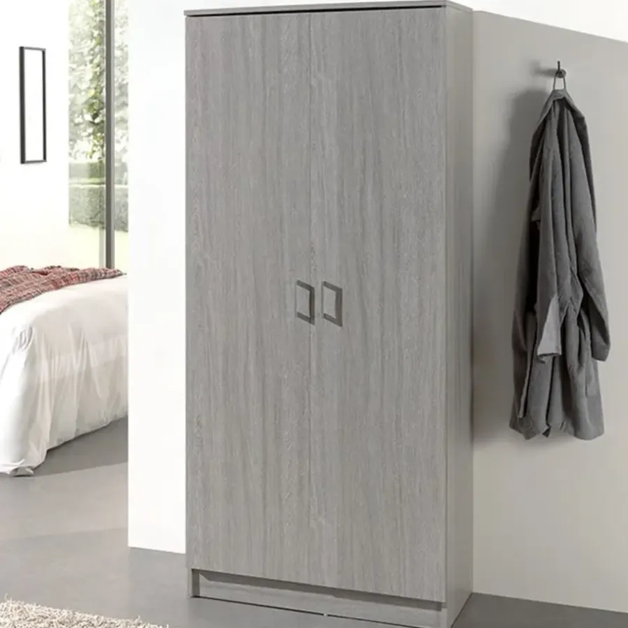 Wandkasten-Rousseau Opbergkast Ray 80cm met 2 deuren en 4 legplanken - grijze eik