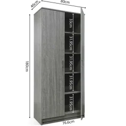 Wandkasten-Rousseau Opbergkast Ray 80cm met 2 deuren en 4 legplanken - grijze eik