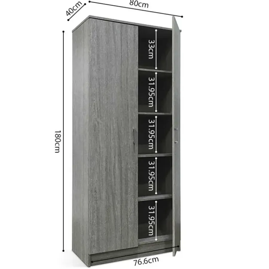 Wandkasten-Rousseau Opbergkast Ray 80cm met 2 deuren en 4 legplanken - grijze eik