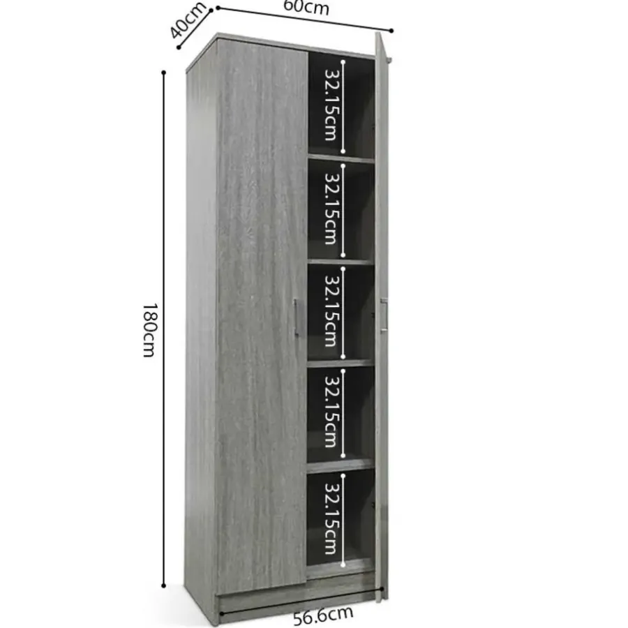 Wandkasten-Rousseau Opbergkast Ray 60cm met 2 deuren en 4 legplanken - grijze eik