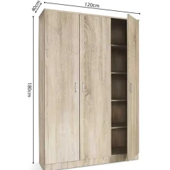 Wandkasten-Rousseau Opbergkast Ray 120cm met 3 deuren en 4 legplanken - sonoma eik