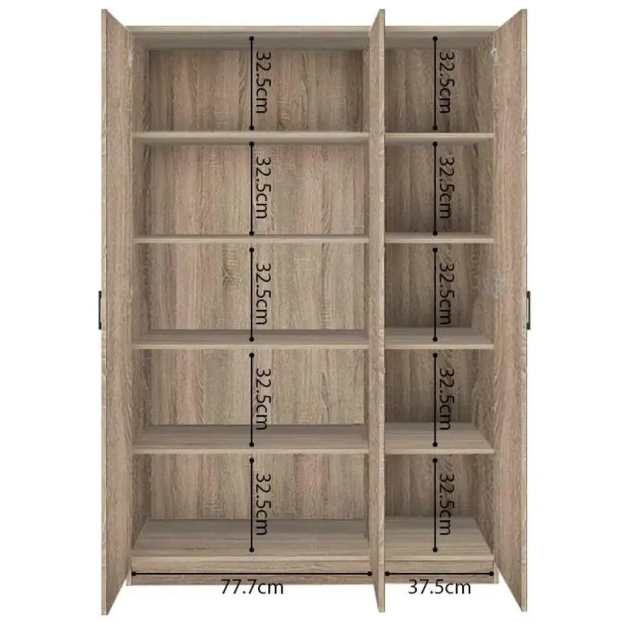 Wandkasten-Rousseau Opbergkast Ray 120cm met 3 deuren en 4 legplanken - sonoma eik
