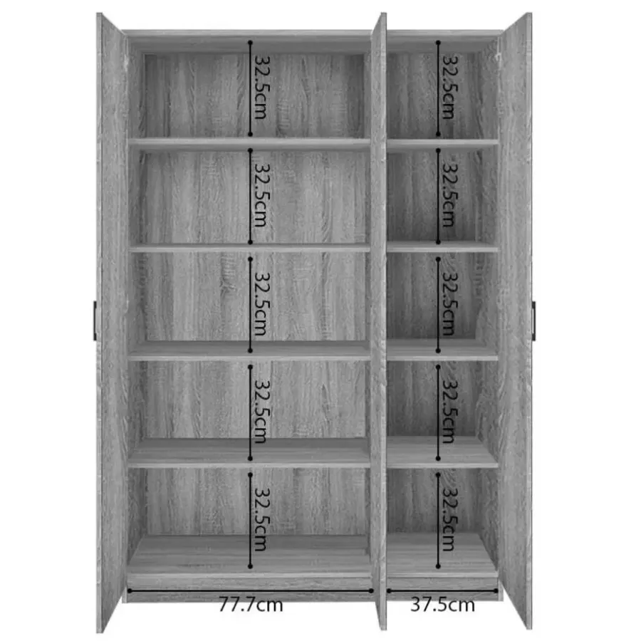 Rousseau Opbergkast Ray 120cm met 3 deuren en 4 legplanken - grijze eik