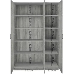 Rousseau Opbergkast Ray 120cm met 3 deuren en 4 legplanken - grijze eik