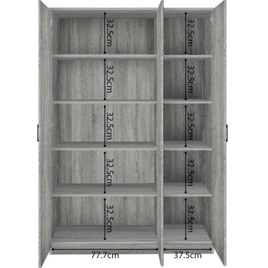 Rousseau Opbergkast Ray 120cm met 3 deuren en 4 legplanken - grijze eik