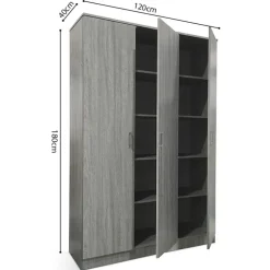 Rousseau Opbergkast Ray 120cm met 3 deuren en 4 legplanken - grijze eik