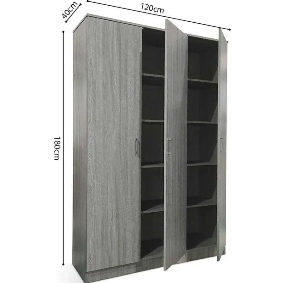 Rousseau Opbergkast Ray 120cm met 3 deuren en 4 legplanken - grijze eik