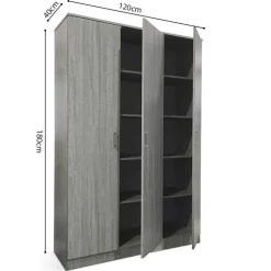 Rousseau Opbergkast Ray 120cm met 3 deuren en 4 legplanken - grijze eik