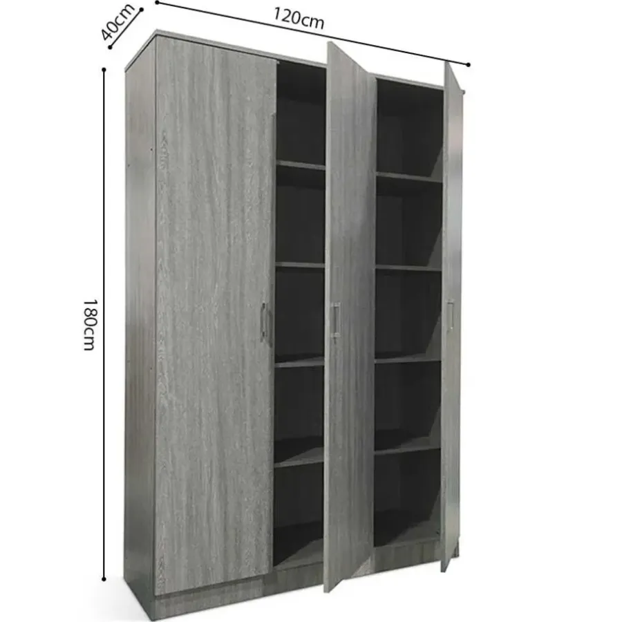 Rousseau Opbergkast Ray 120cm met 3 deuren en 4 legplanken - grijze eik