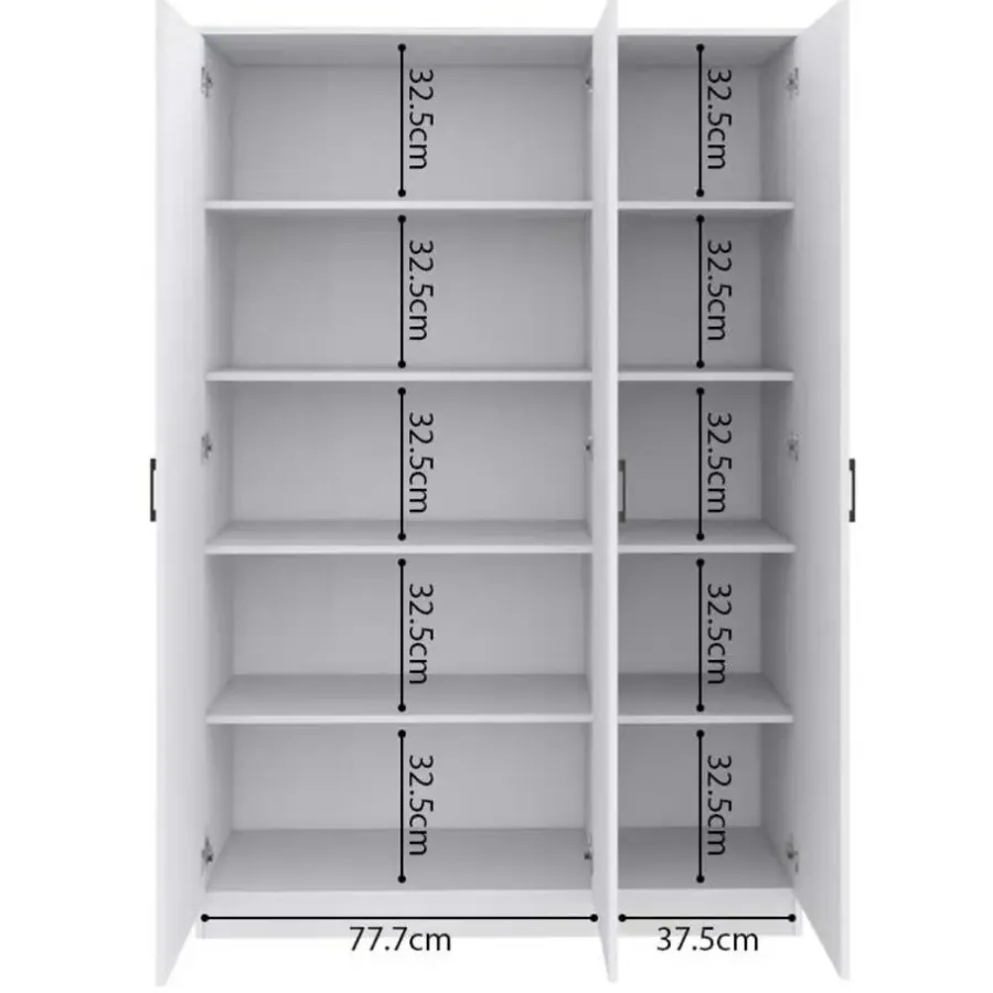 Wandkasten-Rousseau Opbergkast Ray 120cm met 3 deuren en 4 legplanken -wit