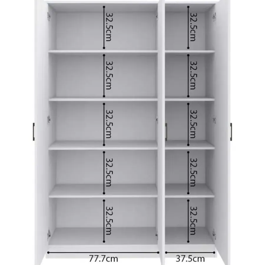 Wandkasten-Rousseau Opbergkast Ray 120cm met 3 deuren en 4 legplanken -wit