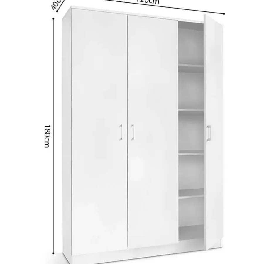 Wandkasten-Rousseau Opbergkast Ray 120cm met 3 deuren en 4 legplanken -wit