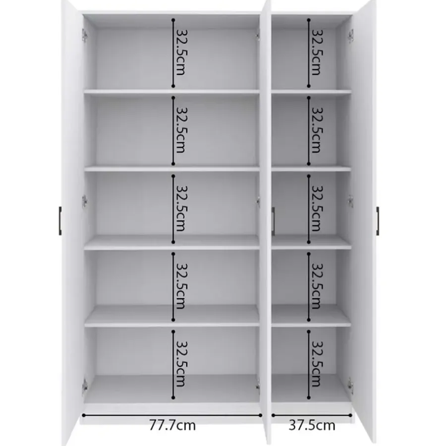 Wandkasten-Rousseau Opbergkast Ray 120cm met 3 deuren en 4 legplanken -wit