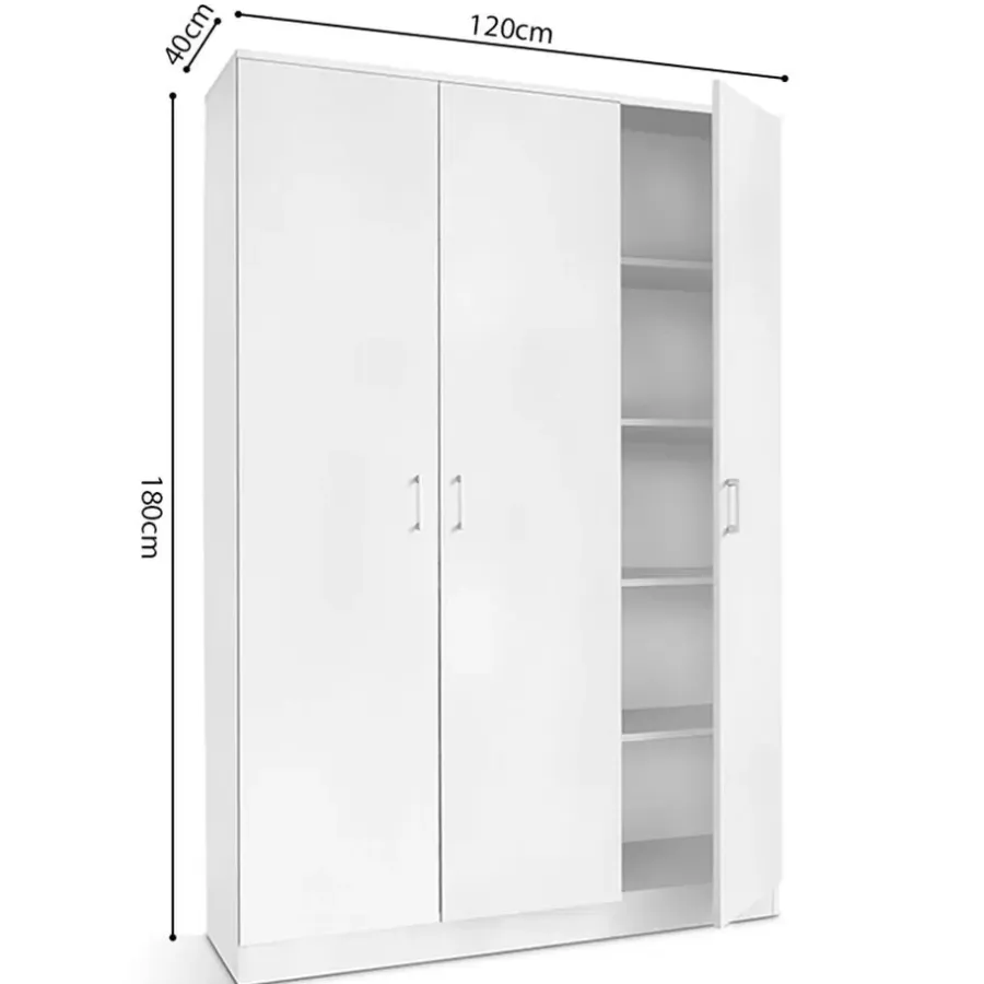 Wandkasten-Rousseau Opbergkast Ray 120cm met 3 deuren en 4 legplanken -wit