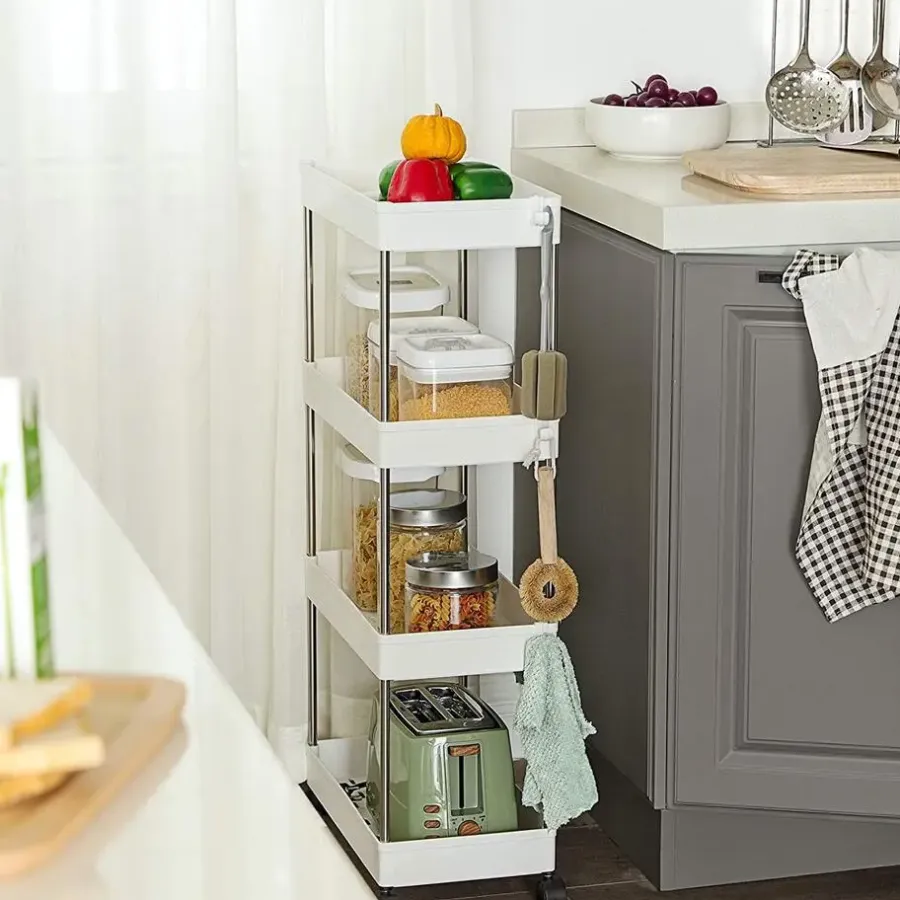 Trolleys-Merkloos Opbergtrolley - 4 niveaus - 40x86x22 cm - wit