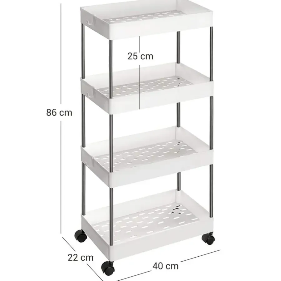 Trolleys-Merkloos Opbergtrolley - 4 niveaus - 40x86x22 cm - wit