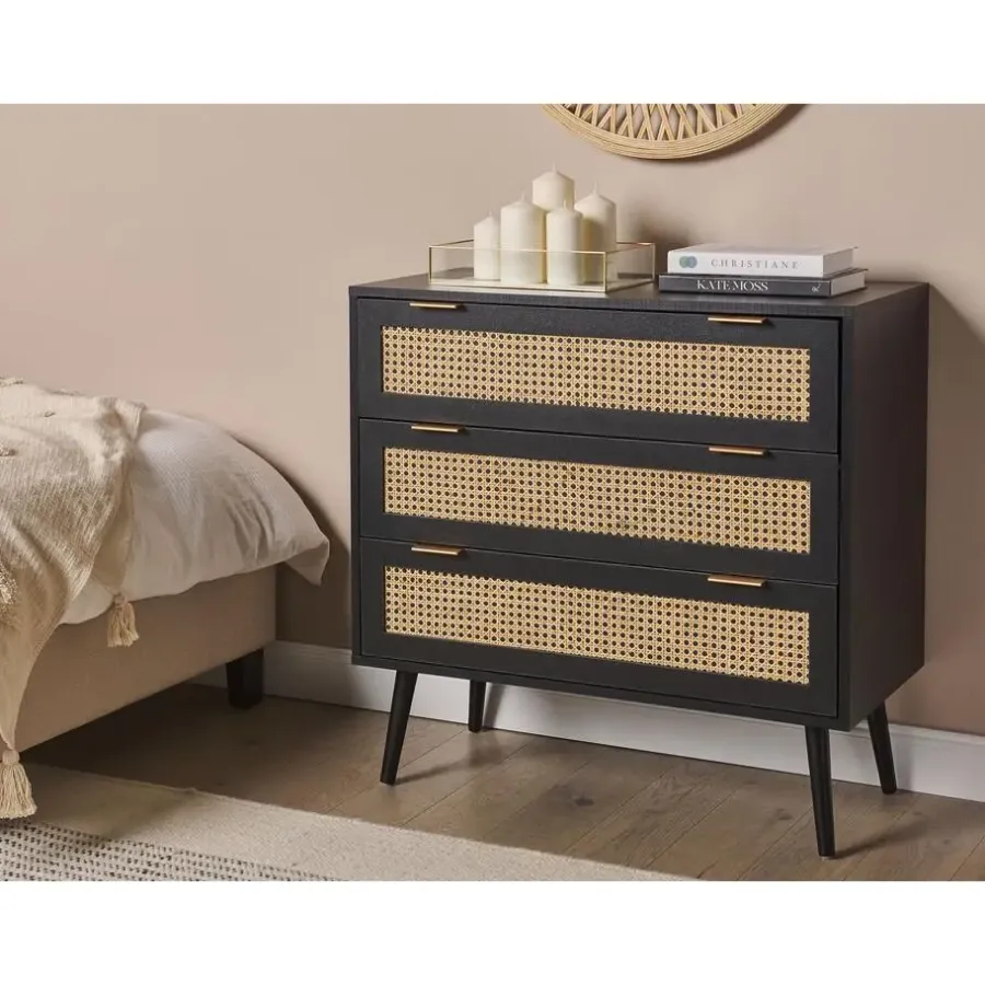 Beliani OPOCO - Commode - Zwart - Rotan