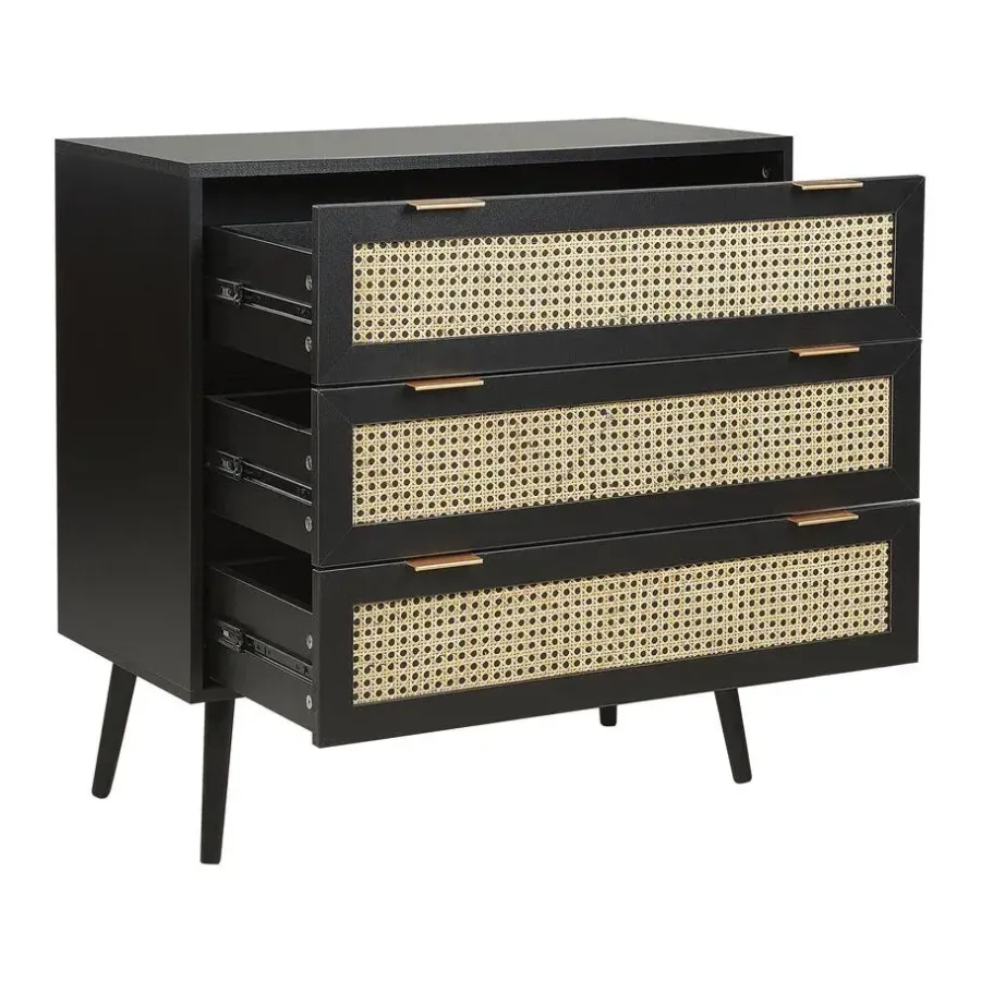 Beliani OPOCO - Commode - Zwart - Rotan