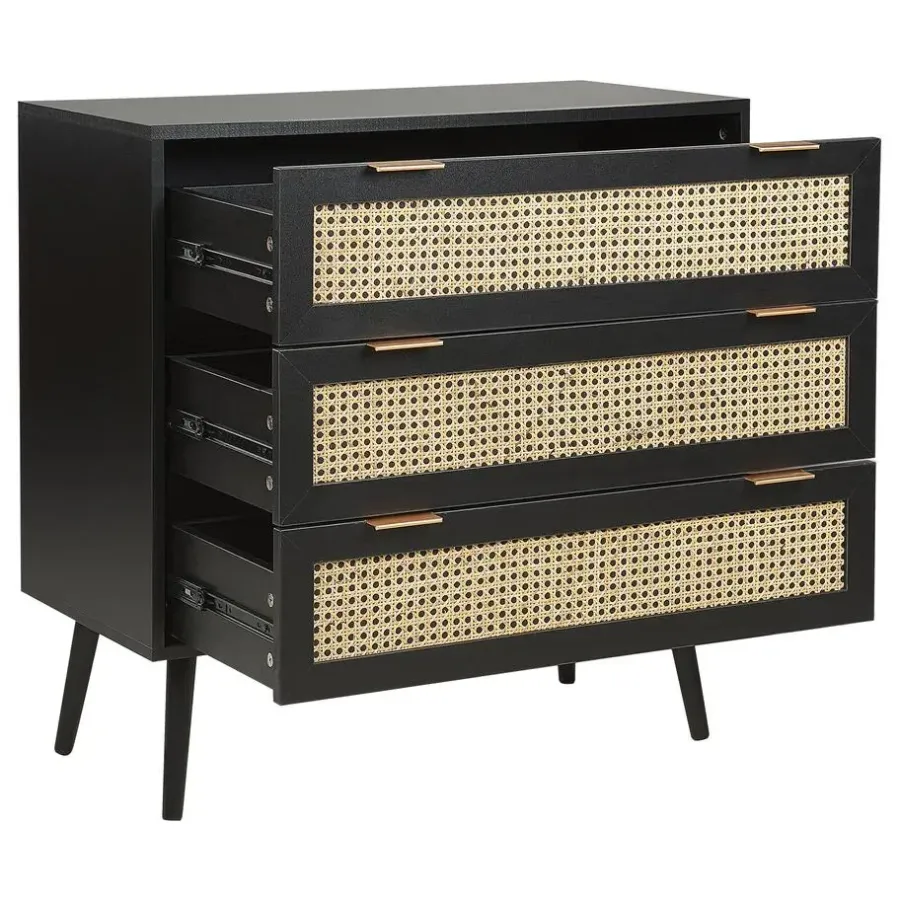 Beliani OPOCO - Commode - Zwart - Rotan