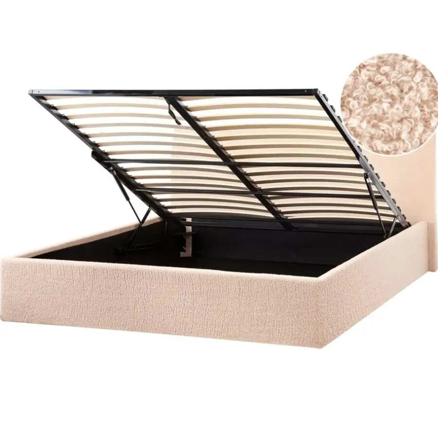 Beliani ORBEY - Bed met opbergruimte - Beige - 160 x 200 cm - Bouclé