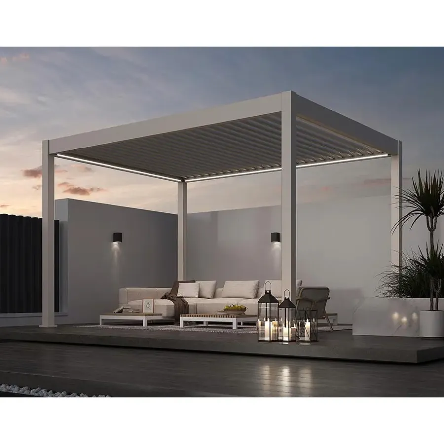 Terrasoverkappingen-Orion Deluxe overkapping elektrisch met LED 300 x 400 cm lichtgrijs