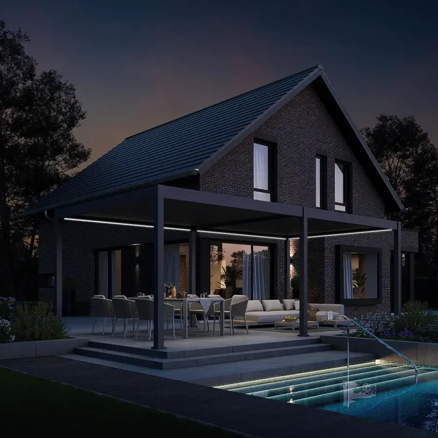 Terrasoverkappingen-Orion Deluxe overkapping elektrisch met LED 360 x 720 antraciet
