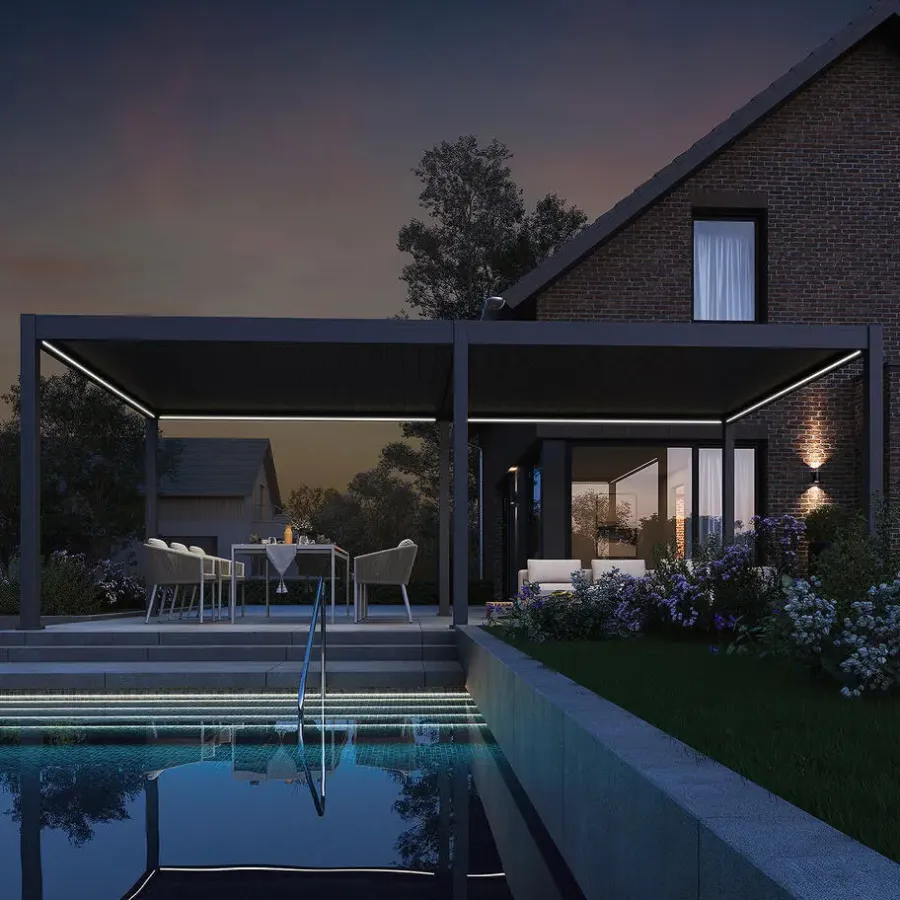 Terrasoverkappingen-Orion Deluxe overkapping elektrisch met LED 360 x 720 antraciet