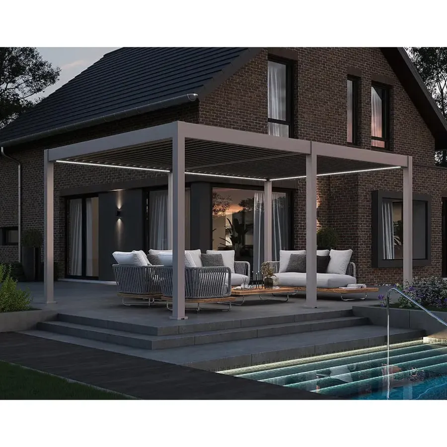 Terrasoverkappingen-Orion Deluxe overkapping elektrisch met LED 360 x 530 cm lichtgrijs