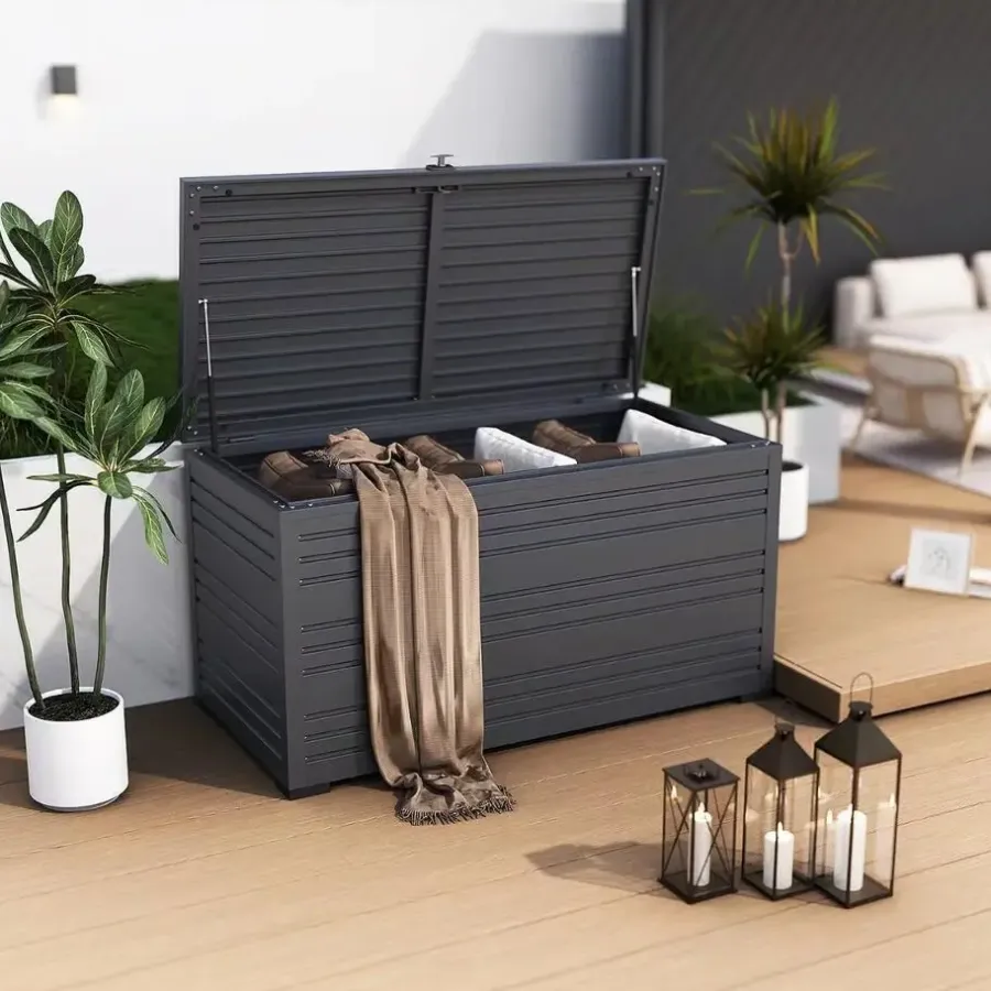 Kussenboxen-Orion Sit & Store aluminium opbergbox 1318L antraciet