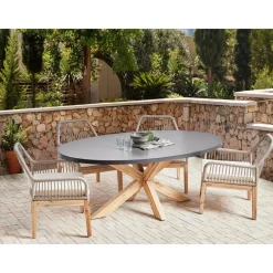 Tuintafels-Beliani ORISTANO - Tuintafel - Lichthout/Grijs - 190 x 100 cm - Beton