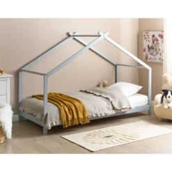 Kinderbedden-Beliani ORLU - Kinderbed - Grijs - 90 x 200 cm - Dennenhout