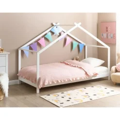 Kinderbedden-Beliani ORLU - Kinderbed - Wit - 90 x 200 cm - Dennenhout