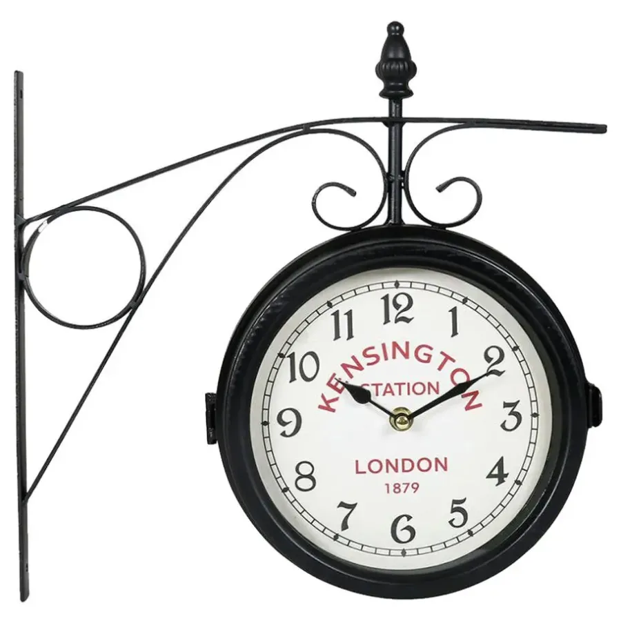 Klokken-Merkloos Ostaria Wandklok/muur klok - 21cm - Station klok - metaal - zwart