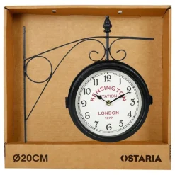 Klokken-Merkloos Ostaria Wandklok/muur klok - 21cm - Station klok - metaal - zwart
