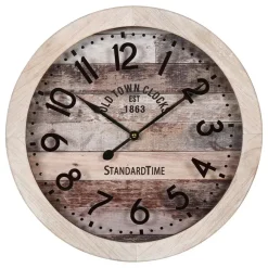 Merkloos Ostaria Wandklok/muur klok - old town - D45 cm - hout - naturel