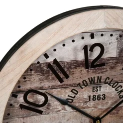 Merkloos Ostaria Wandklok/muur klok - old town - D45 cm - hout - naturel